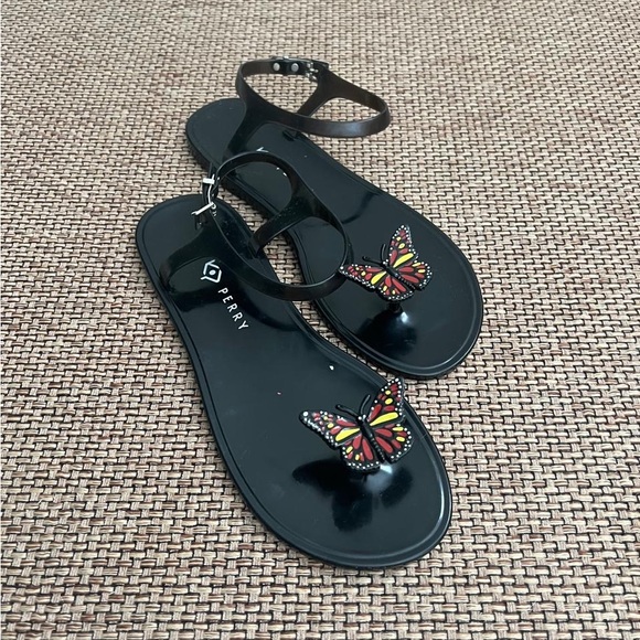 Sperry Black Jelly Sandals with Multicolor Butterfly Accent Size 8 - Picture 2 of 7